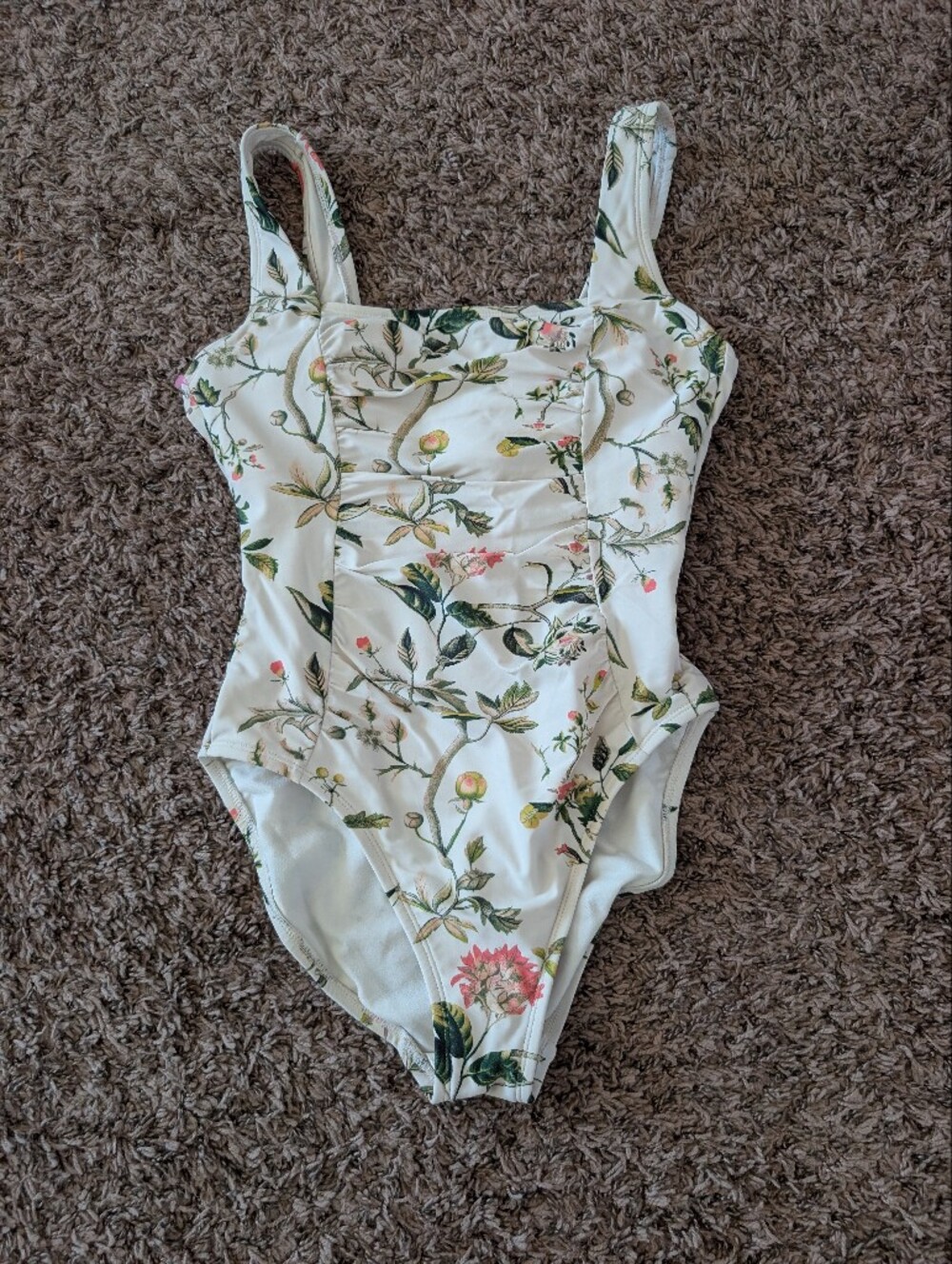 Cream One-Piece with Green & Pink Botanical Print Size Small